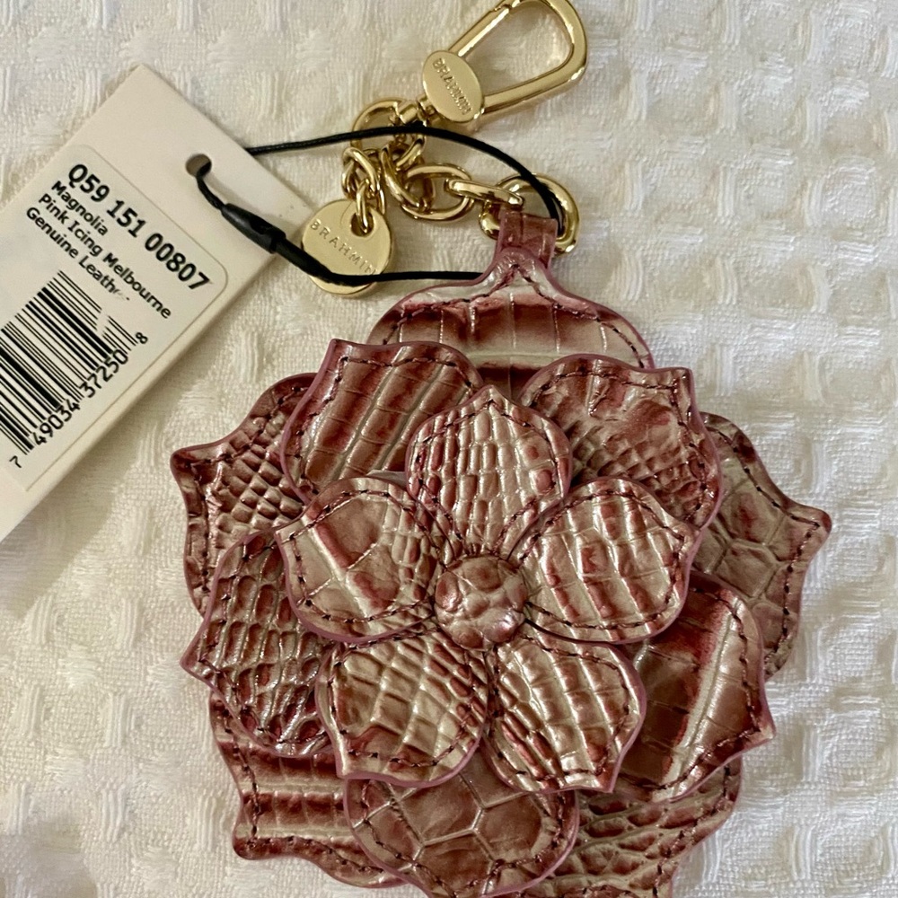NEW Brahmin Bag Charm Magnolia Pink Icing Melbourne Leather Key Fob Chain